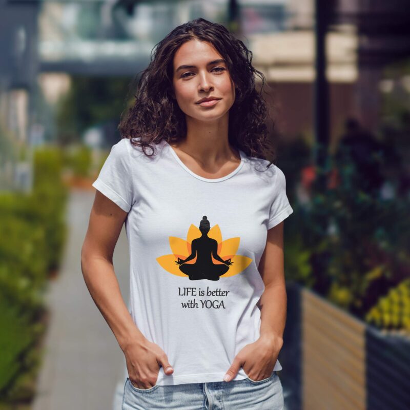 Women’s Printed Round Neck Half Sleeve T-Shirt | Life is better with Yoga