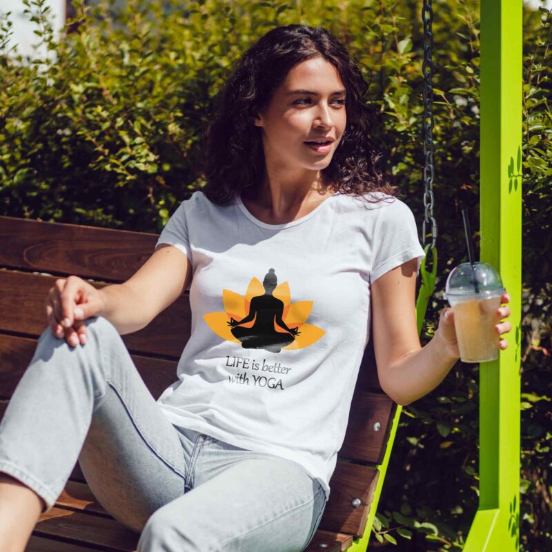 Women’s Printed Round Neck Half Sleeve T-Shirt | Life is better with Yoga - Image 3
