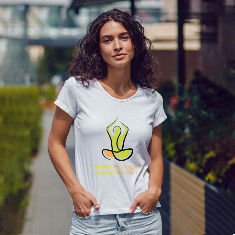 Women’s Printed Round Neck Half Sleeve T-Shirt | Inhale Future Exhale Past - Image 3