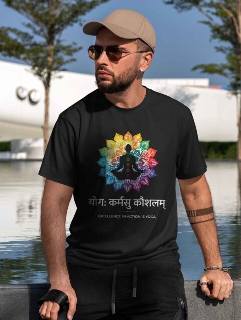 Men’s Printed Oversized Round Neck Half Sleeve T-Shirt | Excellence in Action is Yoga