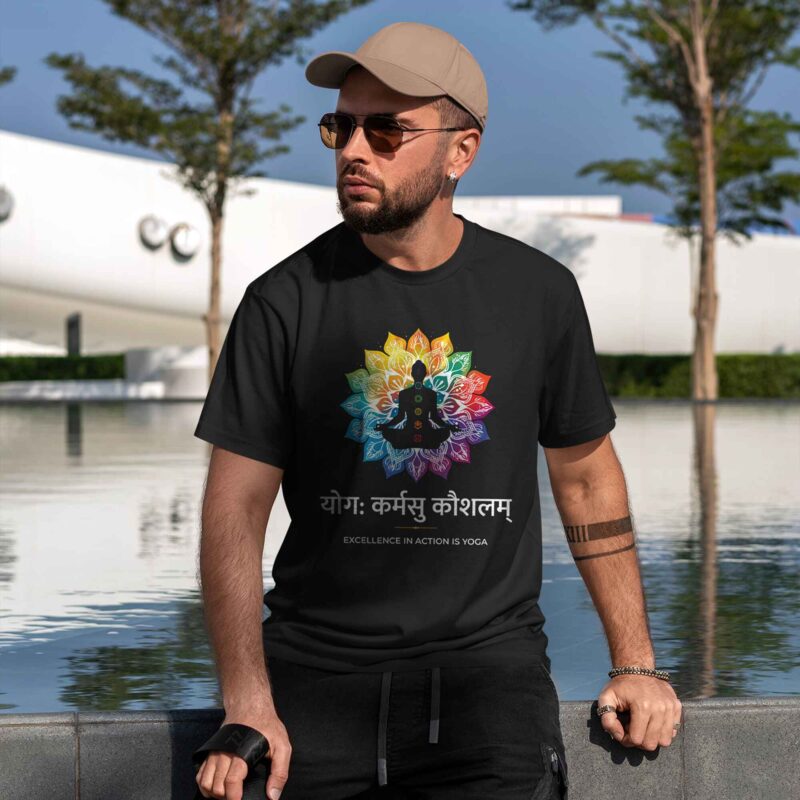 Men’s Printed Oversized Round Neck Half Sleeve T-Shirt | Excellence in Action is Yoga